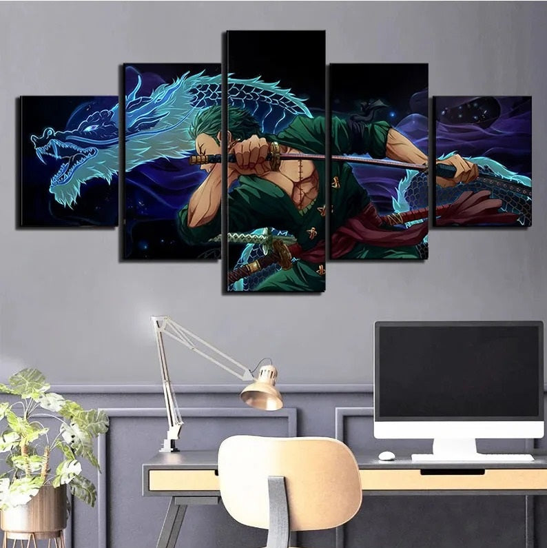 One Piece wall art canvas featuring Roronoa Zoro in Pirate King theme pose