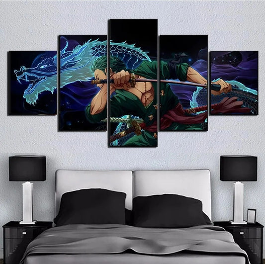 One Piece wall art canvas featuring Roronoa Zoro in Pirate King theme pose

