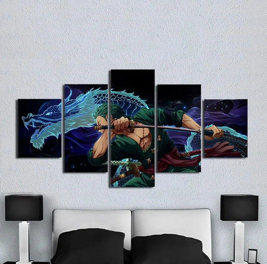 One Piece wall art canvas featuring Roronoa Zoro in Pirate King theme pose